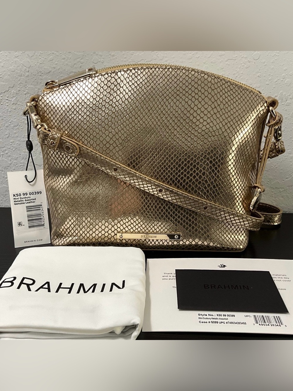 NWT Brahmin Mini Duxbury Metallic Gold Crossbody Bag